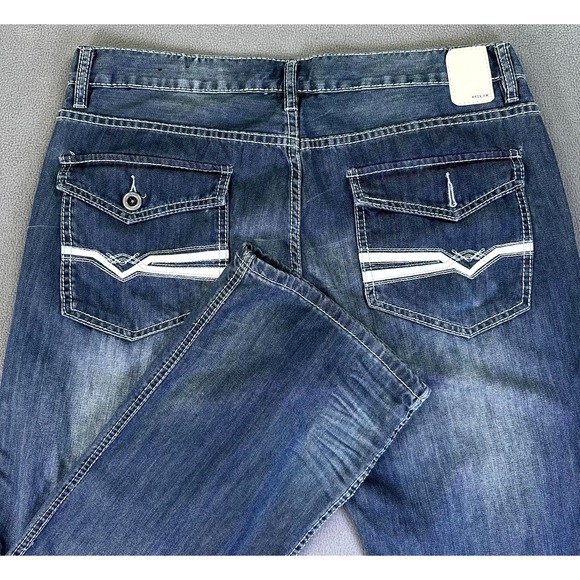 Helix Jeans Mens 36x32 Blue Slim Boot Flap Pocket Whiskered Embroidered Western - Picture 1 of 11